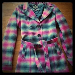 Black and Pink Plaid Coat